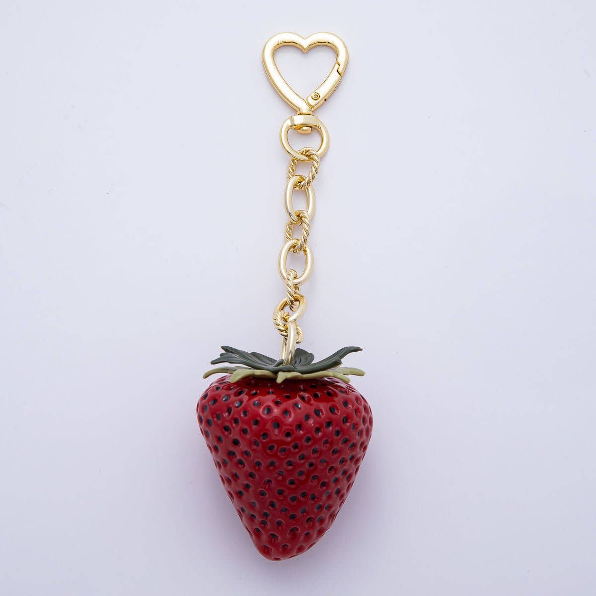 18K Gold Filled 170mm Pink, Red , White Resin Strawberry Fruit Heart Bag Charm Keychain Accessories