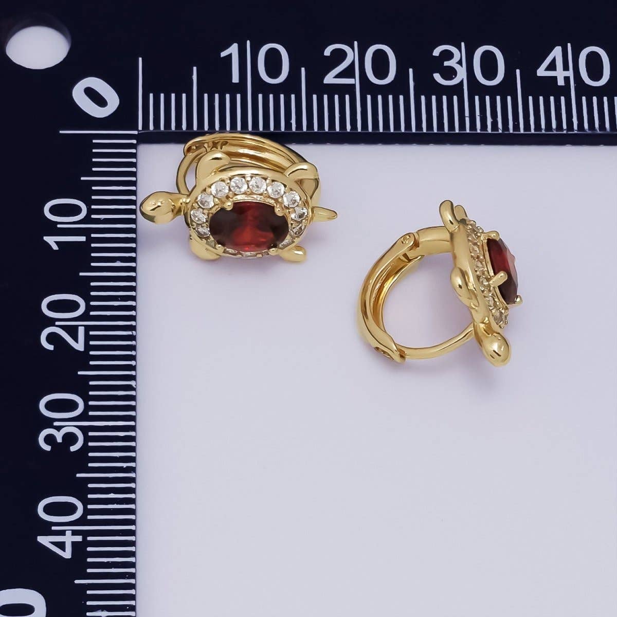 24K Gold Filled Micro Paved CZ Turtle Tortoise Animal Huggie Earrings