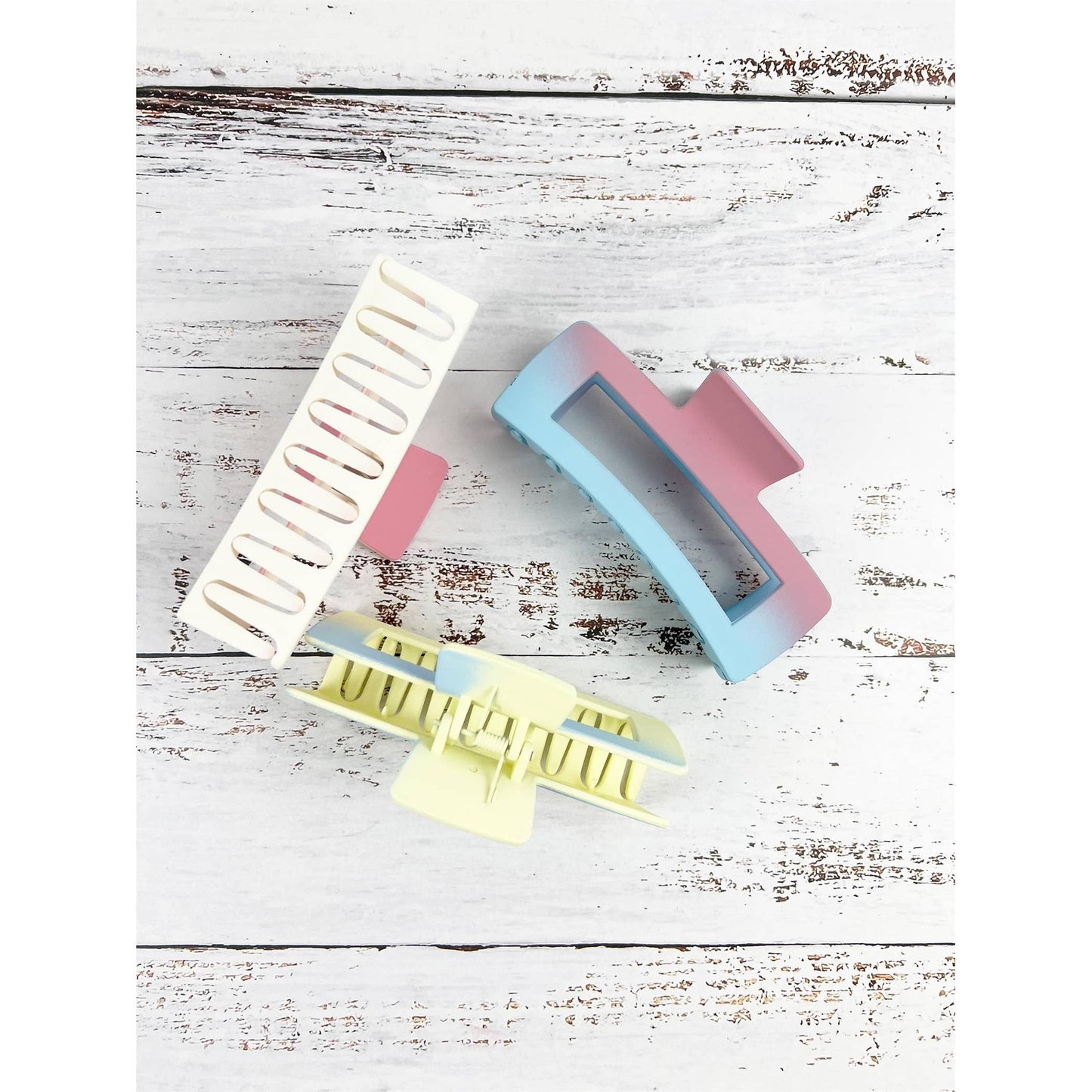 MATTE TWO TONE COLOR RECTANGLE SHAPED STYLING HAIR CLAW: ASSORTED