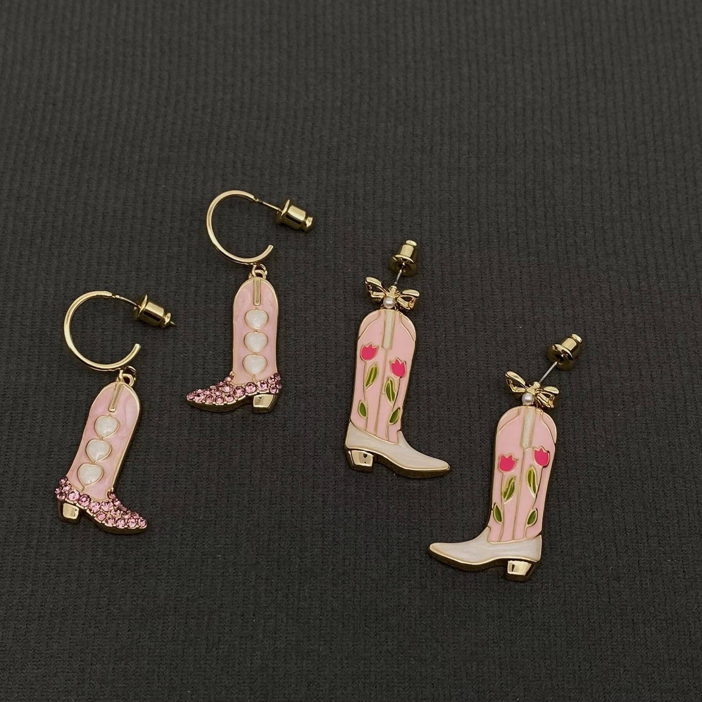 Western Style Enamel Boots Charm Post Earrings