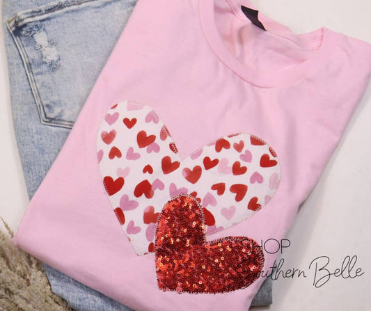 Pink Double Heart Valentine Short Sleeve
