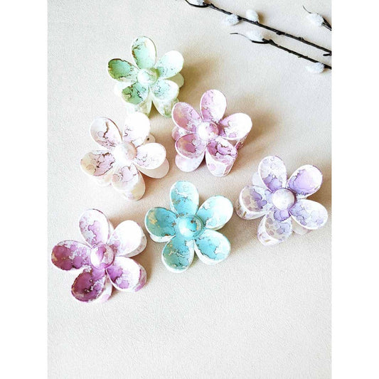 Watercolor Daisy Hair Clips with Gold Accents: ASSORTED COLOR / ONE SIZE(12)