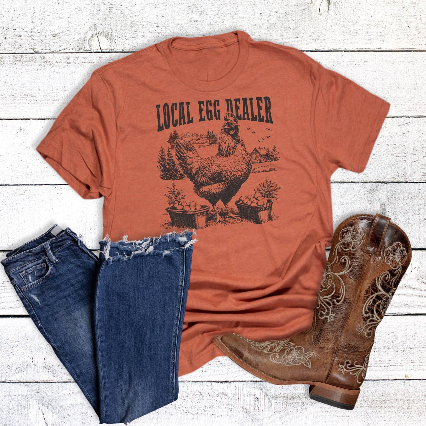 Western Local Egg Dealer Graphic Tee: Redwood / Short Sleeve
