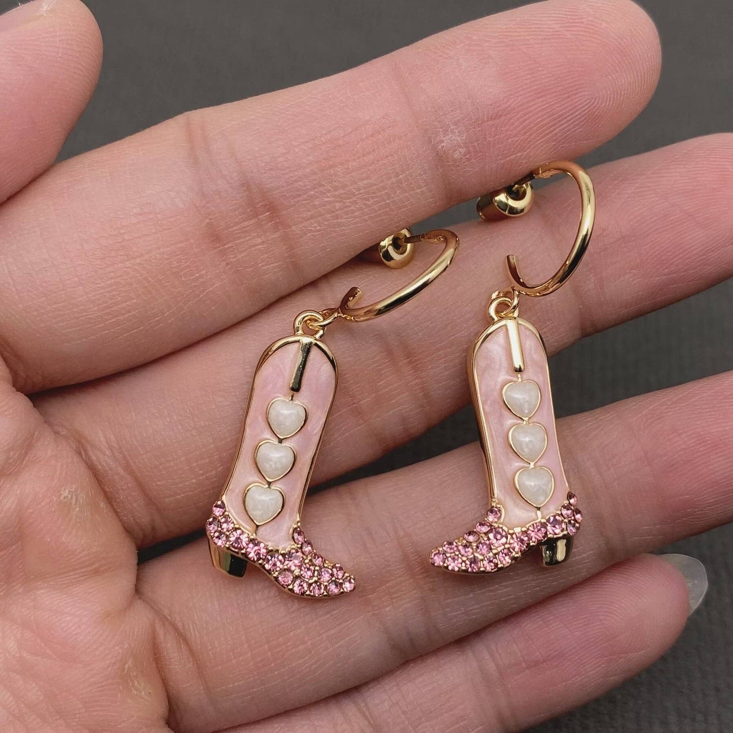 Western Style Enamel Boots Charm Post Earrings
