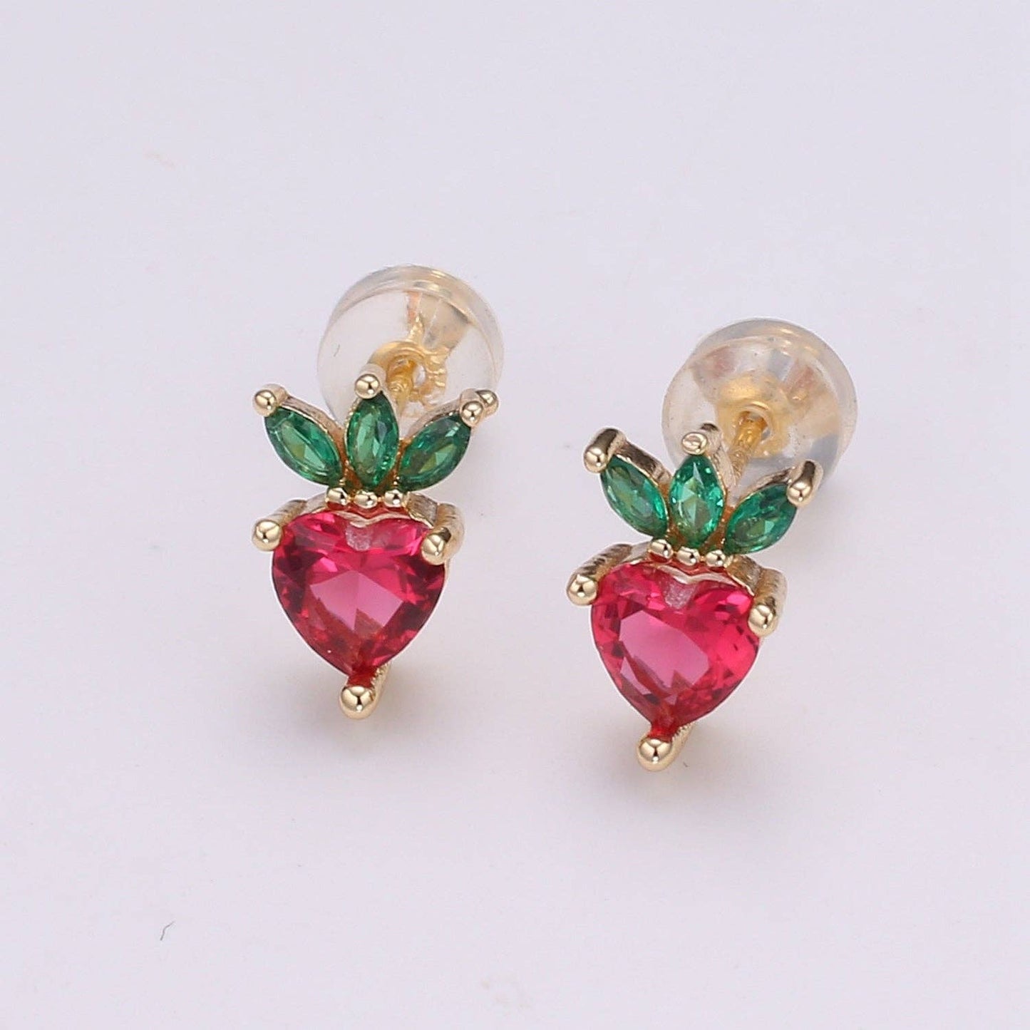 Gold Strawberry Stud Earring, Crystal Berry Studs, Strawberry Fruit Earring, Minimalist Earring, Dainty Earrings for Girls