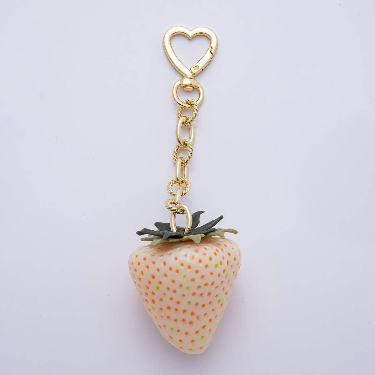 18K Gold Filled 170mm Pink, Red , White Resin Strawberry Fruit Heart Bag Charm Keychain Accessories