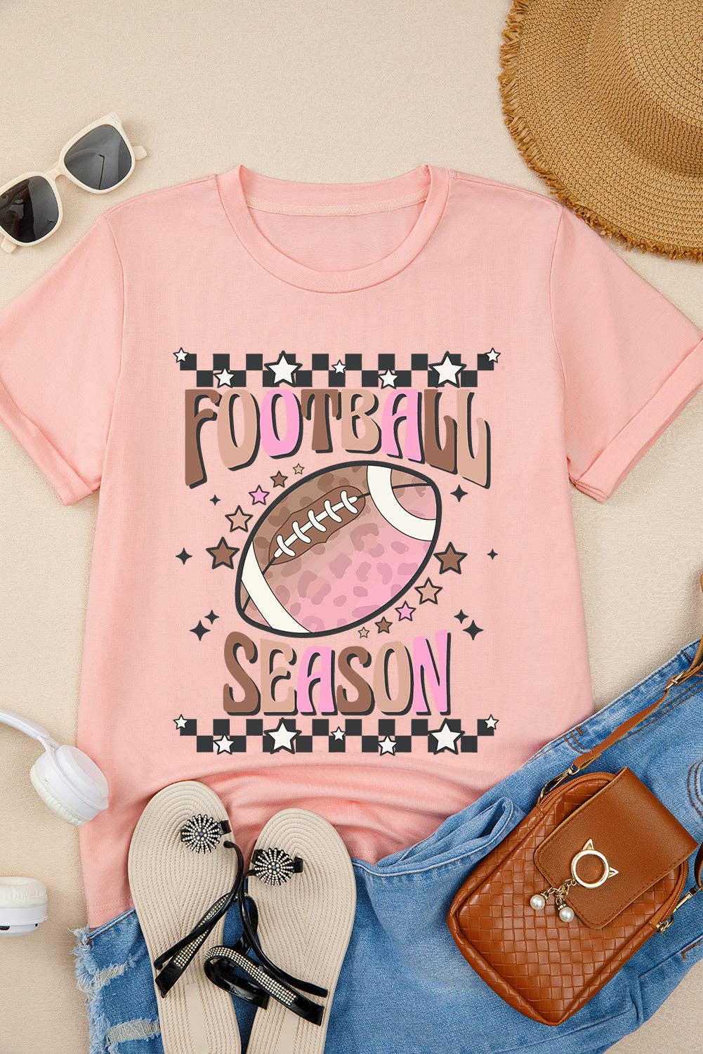 Pink FOOTBALL SEASON Graphic Game Day T Shirt: Pink