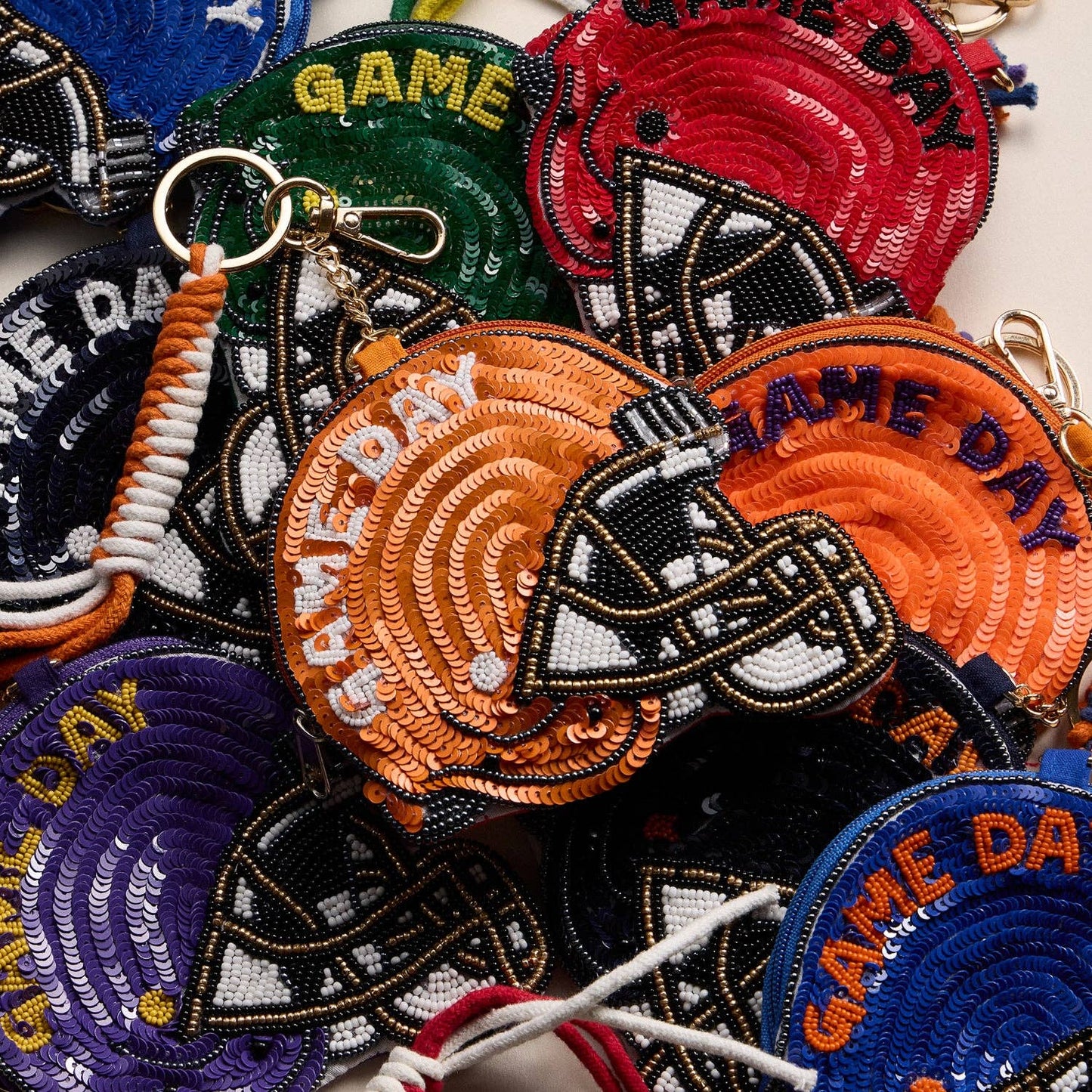 Game Day Beaded Helmet Keychain Pouch – Team Colors: